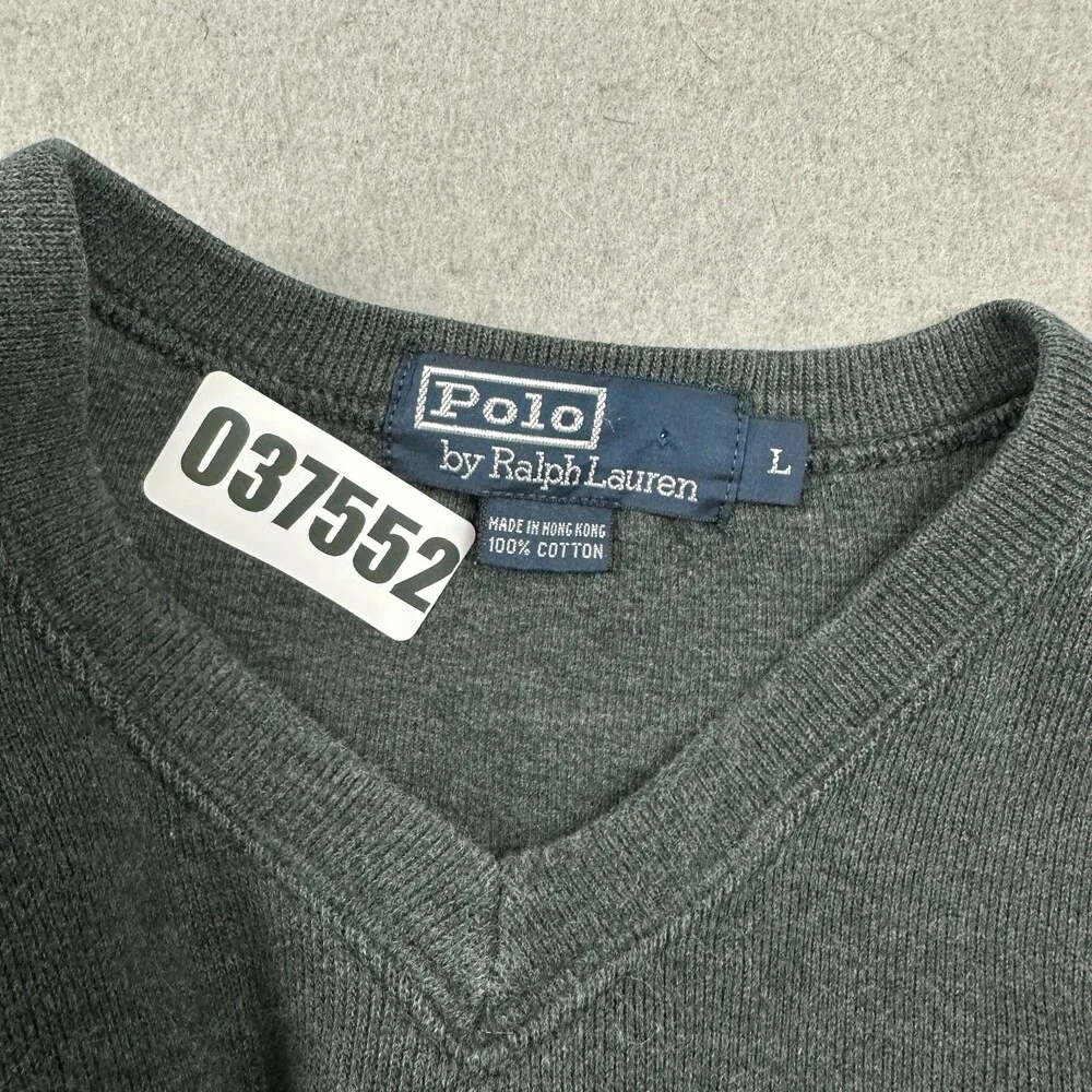 Vintage Polo Ralph Lauren Sweater Men Large Gray Crewneck Pullover Pony Cotton *